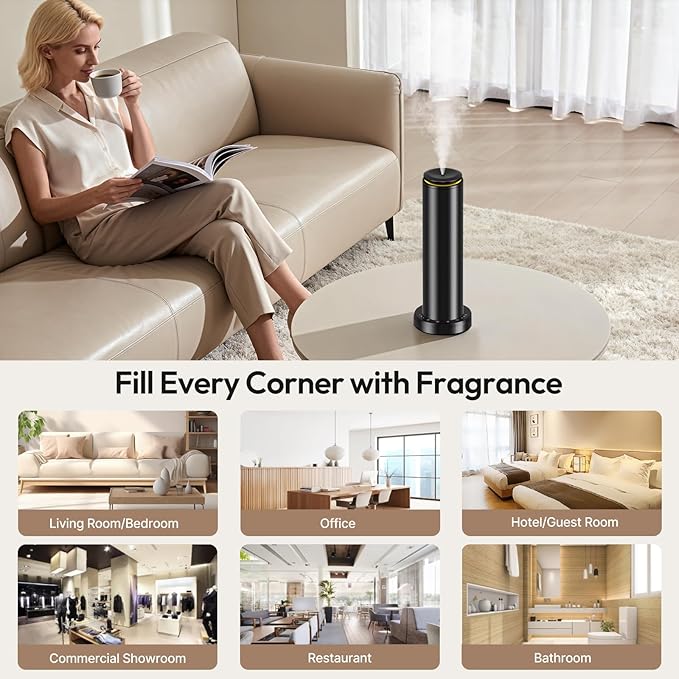 Waterless Scent Diffuser Starter Kit - 2000 Sq Ft Coverage,Hotel Collection Diffuser with Remote/LED Light,Suitable for Home, Office, Hotel