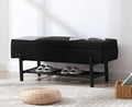 Modern Entryway Storage Bench, Upholstered Shoe Ottoman Bench, Sherpa Flip-Top End of Bed Bench with Wood Shelf/Coffee Table for Living Room/Bedroom/Hallway/Under Window,46.5 Inches,Black Fur