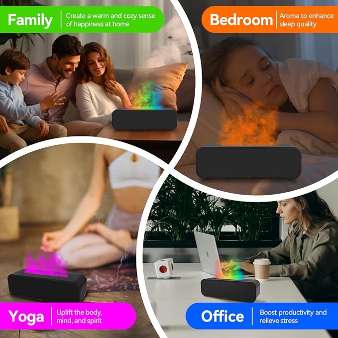 Music Color Flame Aroma Diffuser, 250ml Rainbow Flame Diffuser humidifier with smart Remote Control, 7-Color Changing Essential Oil Aromatherapy Diffuser for Home, Office, Yoga, Bedroom (Black).