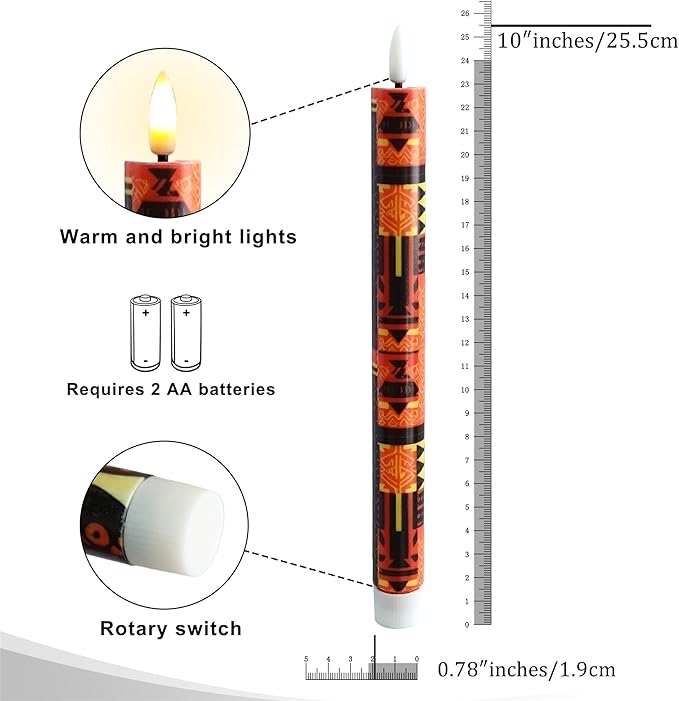 African LED Candles Flameless Candlesticks-6pcs Timer Traditional Tribal Battery Operated Candle Remote Floral LED Taper Candles Lights for Home Wedding Party Dinner Windows Decor-P6AFRI
