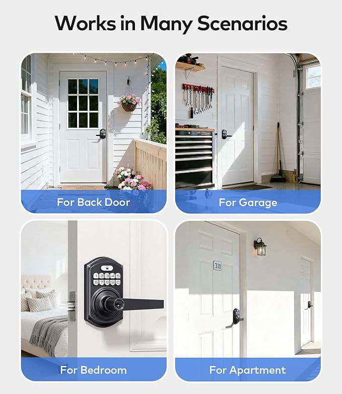 TEEHO TE019 Smart Keyless Entry Door Lock with Handle, App Control, Digital Electronic Keypad, Remote One-Time Code Sharing, Auto Lock & Passage Mode, for Bedroom & Rental, Matte Black