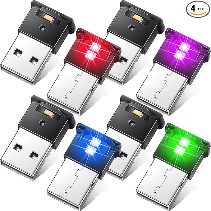 Frienda 4 Pieces Mini USB LED Light, Car LED Interior Lighting 5v Smart USB Atmosphere Light, Laptop Keyboard Office Decoration Night Lamp, Adjustable Brightness, 8 Colors (Type A)