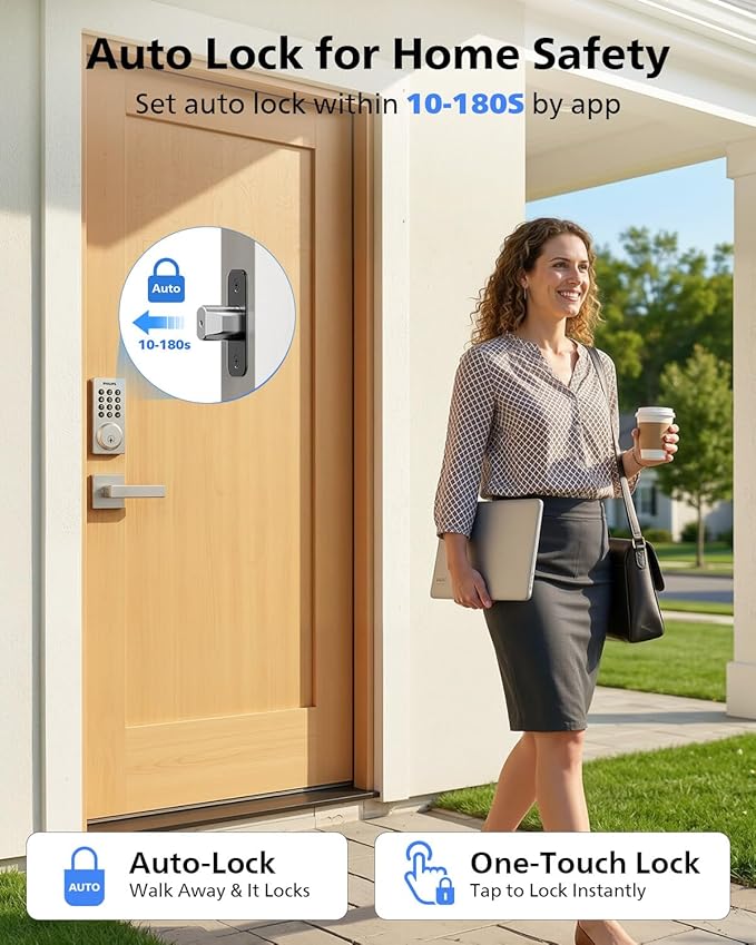 Philips WiFi Smart Keypad Deadbolt Lock, App Remote Control, No Hub Required, Support Alexa & Google Assistant, Keyless Entry Door Lock with Auto Lock, Digital Smart Locks for Front Door, Satin Nickel