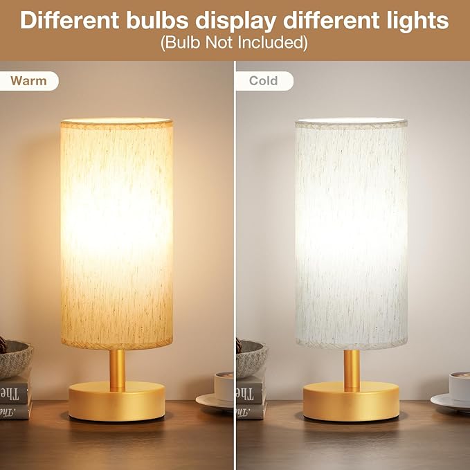 Small Table Lamp for Bedroom Set of 2 - Bedside Lamps for Night Stands, Minimalist Nightstand Light Lamp for Reading Room, Kids Room, Living Room（Gold）
