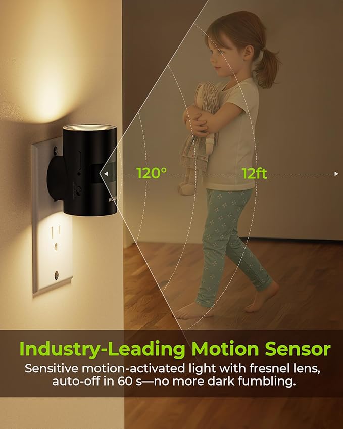 AUVON LED Night Light Plug in, Modern Motion Sensor Night Light with 90° Rotatable Design & Dusk to Dawn Sensor, Dimmable Night Lights 1-100LM Warm White 2700K for Bedroom, Hallway, Stairway, 2 Packs