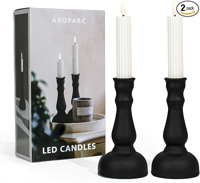 Aroparc Flickering Flameless Battery Operated LED Candles,Realistic All-Metal Candle Lights No-Melted, Room Decor, Home Decor - Matte 2pcs Tall