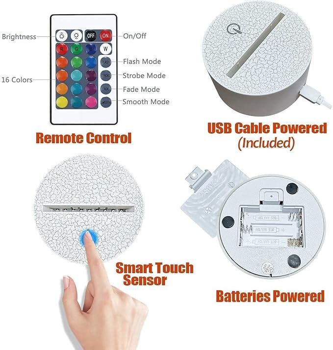 Optical Illusion 3D Cheerleader Night Light 16 Colors Changing USB Power Remote Control Touch Switch Decor Lamp LED Table Desk Lamp