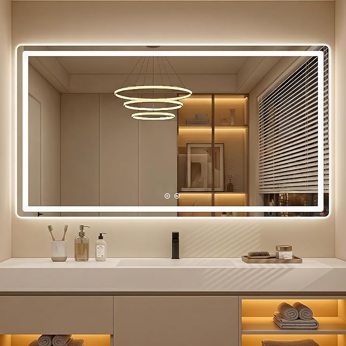 LED Bathroom Vanity Mirror with Light, 30"x55" Led Bathroom Vanity Mirror with Light for Wall, Anti-Fog, Dimmable 3 Colors, Memory Function, Backlit and Front Lit, Plug-in/Hardwired