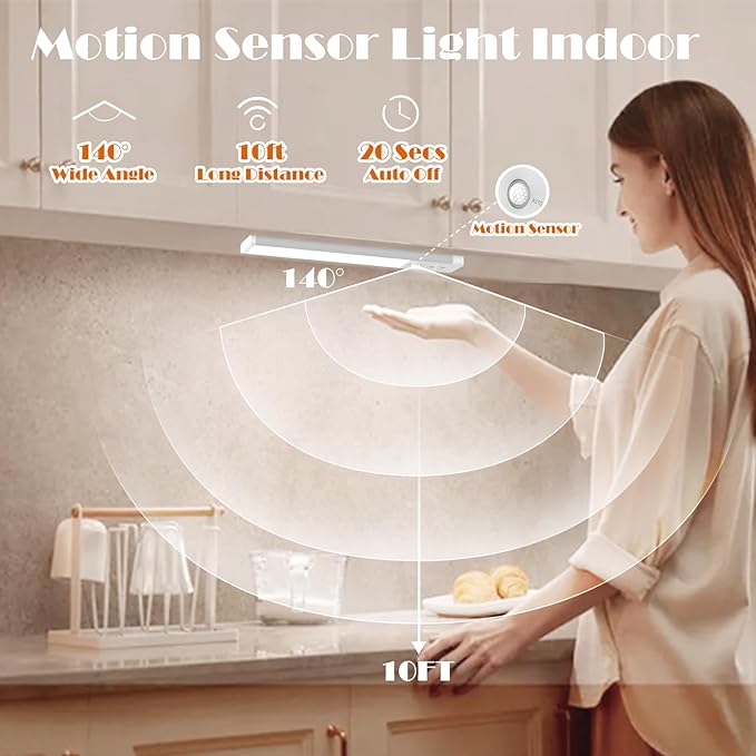 Under Cabinet Lights 2 Pack, 70 LEDs 1000mAh Rechargeable Battery Operated Motion Sensor Light Indoor, 3 Color Temps, Wireless Magnetic Dimmable Closet Light for Kitchen, Wardrobe, Pantry(Silver)