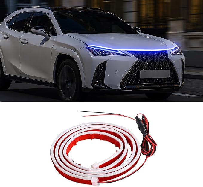 HAOBO 59 Inch Car Hood Light Strip, LED Strip Lights for Cars, Waterproof Auto LED Strip Light with Dynamic Scan Start-up Effect, Universal Engine Cover Decoration Accessories Fit Cars Trucks SUVs