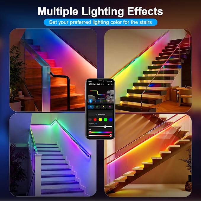 Motion Sensor RGB Stair Light Kit, 5m(16.4ft) Smart WiFi SPI Stair Wall Lighting with PIR & Daylight Sensors, Tuya App Control, Addressable COB LED Strip for Indoor Staircase Handrail Wall Stairway