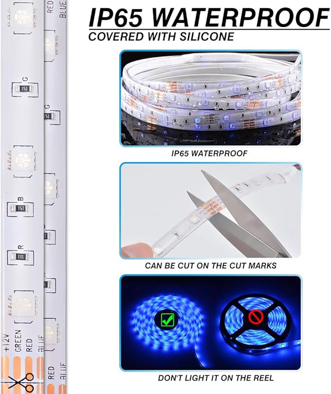 KATUR LED Strip Lights 32.8ft, IP65 Waterproof 300 LEDs 5050 RGB, 16 Million Colors, Smart WiFi APP and 24 Keys Controller Control, Works with Alexa Google Assistant Music Timed Dimmable Strip Lights