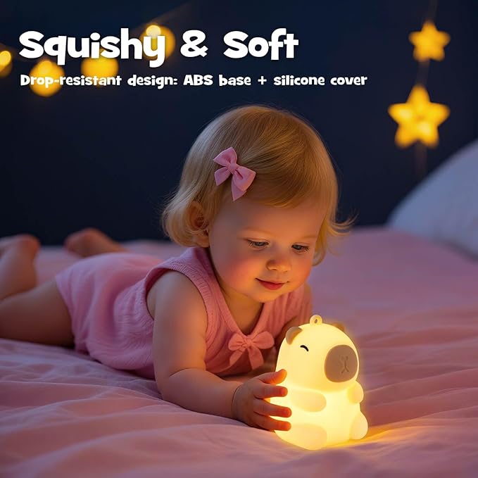 Squishy Christmas Capybara Night Light with RGB Modes Dimmable Nursery Breastfeeding Nightlight Hangable Cute Novelty Animal Lamp Rechargeable Silicone Touch Bedside Lamp for Bedroom Dorm Decor