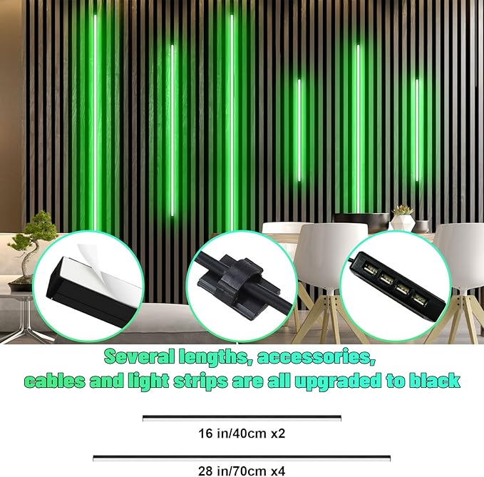 Lichaser RGB Black Smart Recessed Lighting for Acoustic Panel, 6 Pcs WiFi LED Strip Light for Wood Slat Wall Panel Compatible with Alexa, Self-Adhesive Smart LED for Slat Wall (4 * 28 in+2 * 16 in)