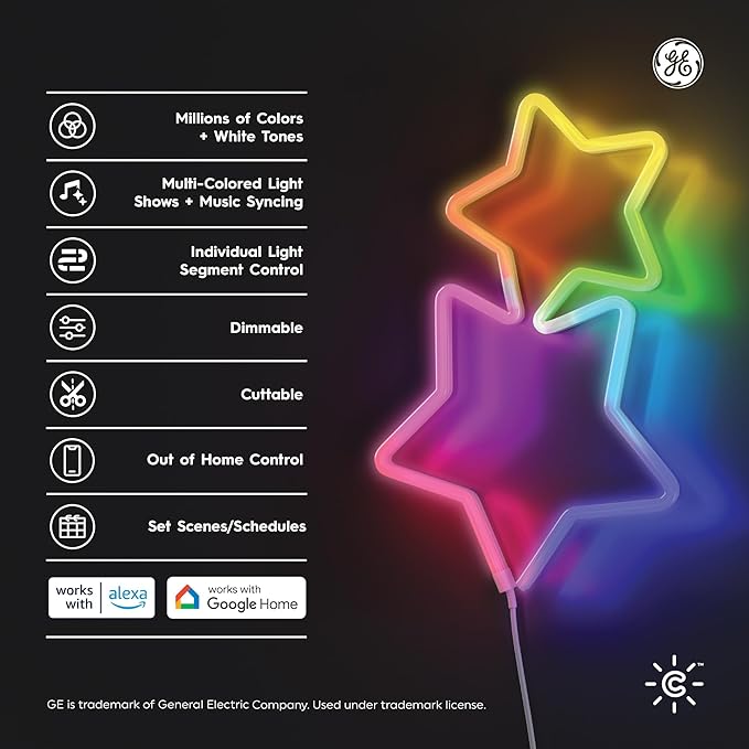 Cync GE Dynamic Effects Smart LED Strip Lights, Indoor Neon Rope Lights with Music Sync, Aesthetic Color Changing WiFi Light Strip for Room Décor, Works with Amazon Alexa and Google, 16 Ft