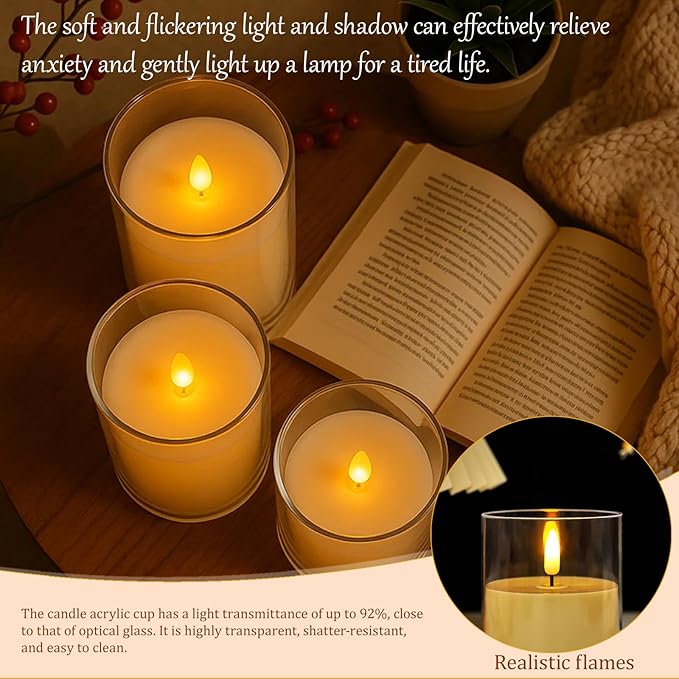 3-Pack Rechargeable Flameless Candles with Remote & Timer, Flickering LED Candles for Living Room, Fireplace, TV Stand & Bedroom Night Light, Holiday Party Decor, Housewarming Gift (Yellow)