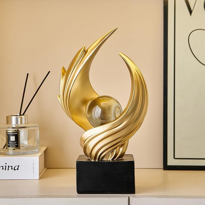 FJS Modern Gold Statue Living Room Decor, Resin Shelf Decor Accents, Abstract Art Sculptures Decorations for Bookshelf Dining Room Office Coffee Table TV Stand