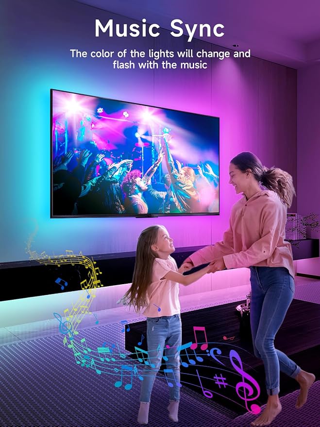 LED Lights for TV, 16.4ft TV LED Backlight for 45-75 Inch TVs, RGB TV Backlight Behind with Music Sync, Smart APP and Button Control Strip Lights USB Powered for Bedroom/Gaming