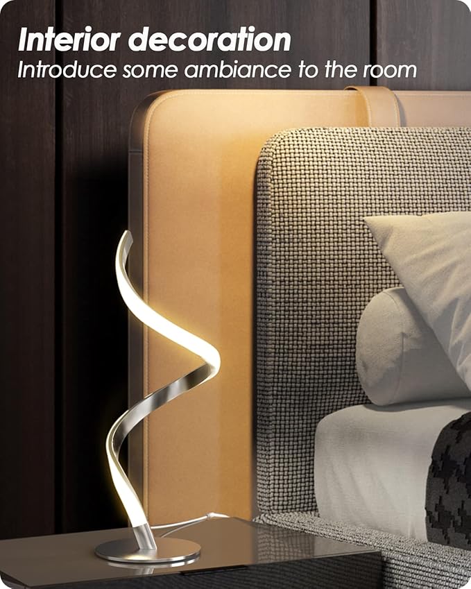 Yarra-Decor Modern Spiral Bedside Lamp - 3 Colors Touch Control LED Table Lamp, Stepless Dimmable Nightstand Lamps for Bedroom Living Room & Office(3000K 4000K 5000K) (Silver 2 Pack)