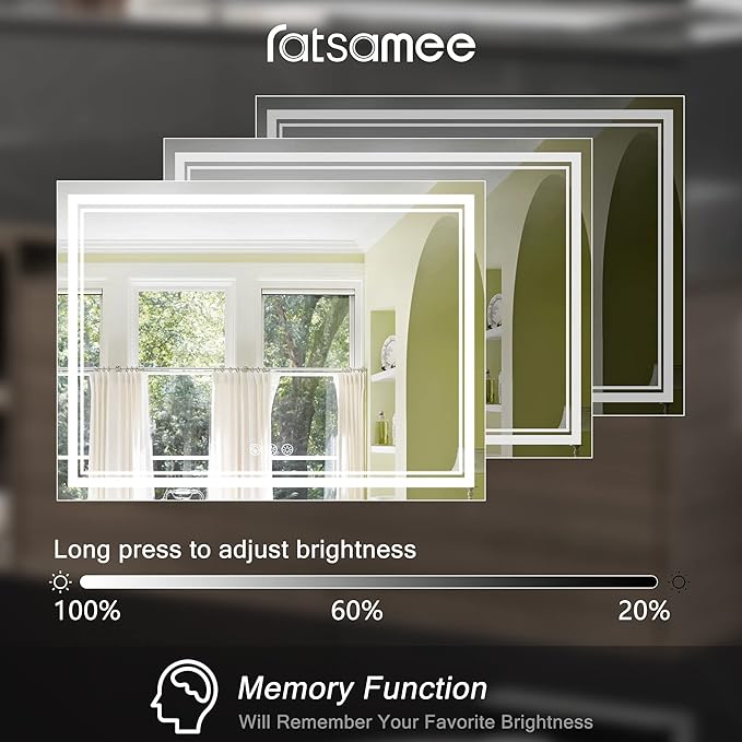 48x36 Inch Led Mirror for Bathroom with Front Light and Backlit, Bathroom Mirror with Led Lights, Vanity Mirror with Lights for Wall, Anti-Fog, Dimmable, Memory Function, Tempered Glass