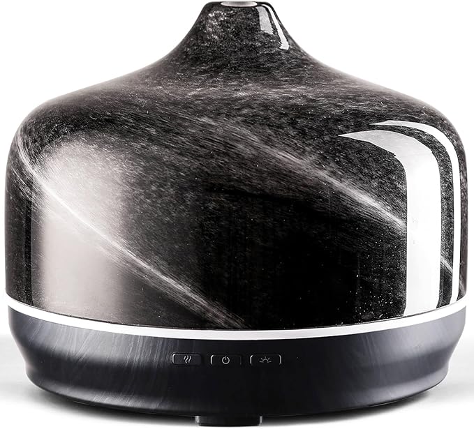 Porseme 500ml Glass Essential Oil Diffuser Aromatherapy Ultrasonic Cool Mist Humidifier 15-21 Running Hours Waterless Auto-Off Air Diffusers for Sleeping Yoga Working Spa(Obsidian)