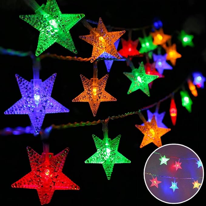 ITICdecor Star String Lights 15 FT 30 LED Fairy Christmas Light Battery Operated Indoor Outdoor Twinkle Lights Bedroom Decor for Party Wedding Xmas Tree (Multicolor)