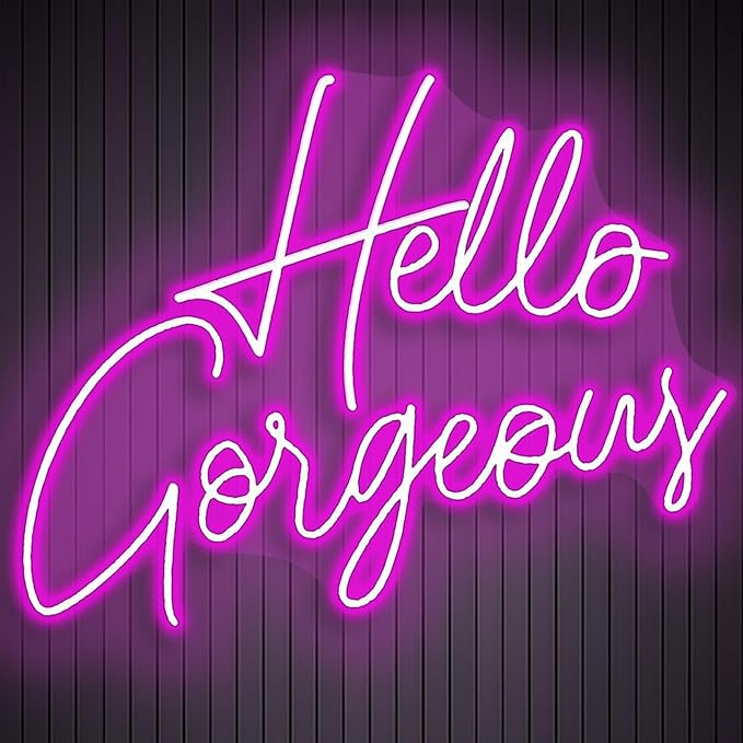 Hello Gorgeous LED Neon Sign Glow Night Light Neon Wall Birthday Party Wedding Bar Club Pink Background Decoration Dimmable Switch Daughter Women Mom Girl Gift USB Powered 5V