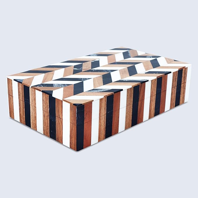 Handicrafts Home Decorative Storage Box with Lid Wooden Storage Organizer Box Multi Purpose Storage Box for Home Use – Natural Wood Resin Inlay Marquet Cosmo Collection- 10x6x2.5