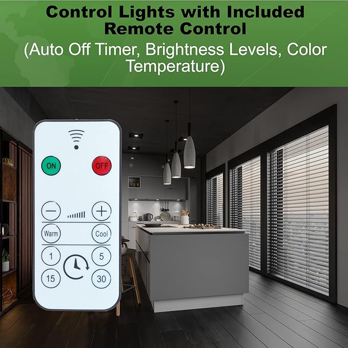 Ecolight 9-inch Bar Lights - 2-Pack, Battery Operated, Tap on/Off - White Color Changing, Dimmable, IR Remote with Timer - 80 Lumen, 30,000 Hour Rated Lamp Life - White Finish