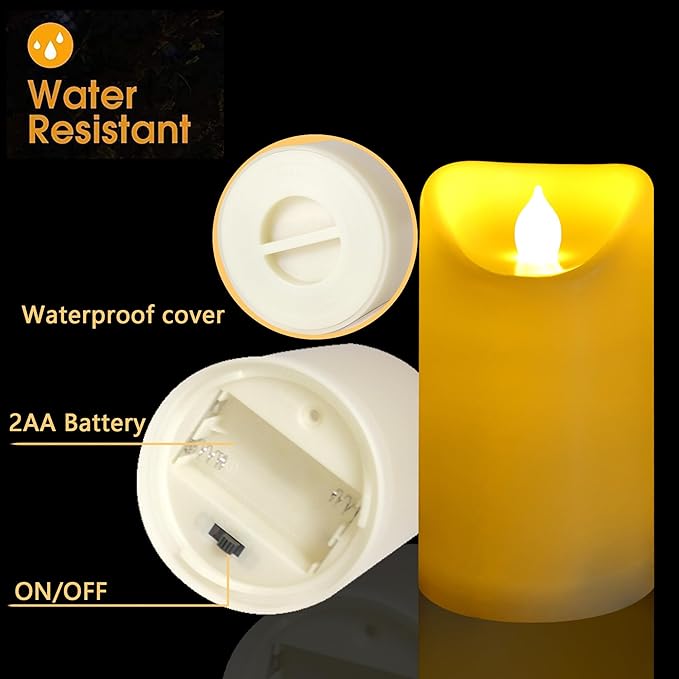 CANDLE CHOICE Outdoor Battery Operated Flameless Candles with Remote Timer Waterproof Flickering Plastic Electric LED Pillar Lights for Lantern Patio Garden Wedding Party Decorations 3x5 Inches 2 Pack