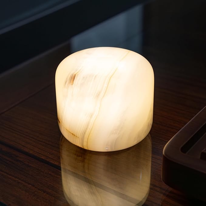 Marble Lamp Night Light Touch Bedside Table Lamp for Bedroom,Type-C Rechargeable Small Desk Bedside Small Lamps,Eye Caring Dimmable LED Ambient lamp (Art Deco)
