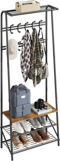 4-in-1 Hall Tree with Shoe Storage Bench & 10 Hooks – Freestanding Entryway Coat Rack, Double Row Hooks, Metal Frame, Rustic Brown Wood – Living Room, Bedroom, Foyer – 60cm Width