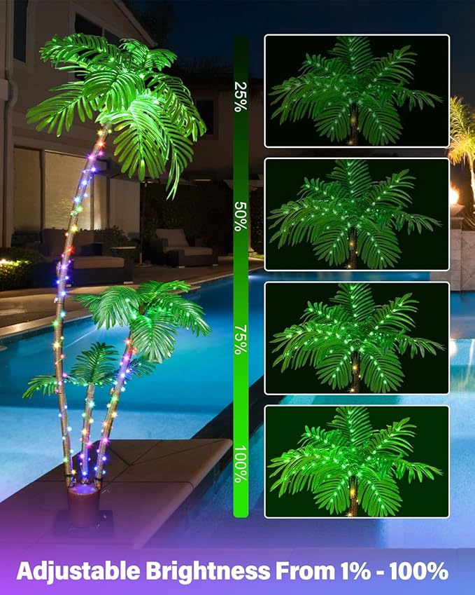 Smart Lighted Artificial Palm Tree 6 Feet for Tiki Bar Outside Patio, RGB Color Changing Christmas Tree 208LED, DIY Light Show, Music Sync Light up Pool Yard Tropical Fake Plant Light Indoor Decor