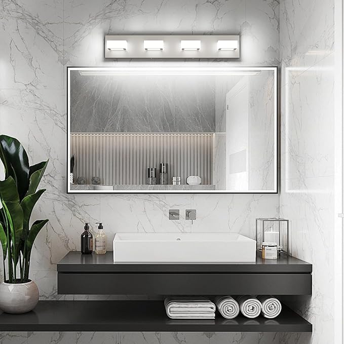 Ralbay Brushed Nickel Vanity Light for Bathroom Metal Acrylic Modern LED Bathroom Light Fixtures Over Mirror