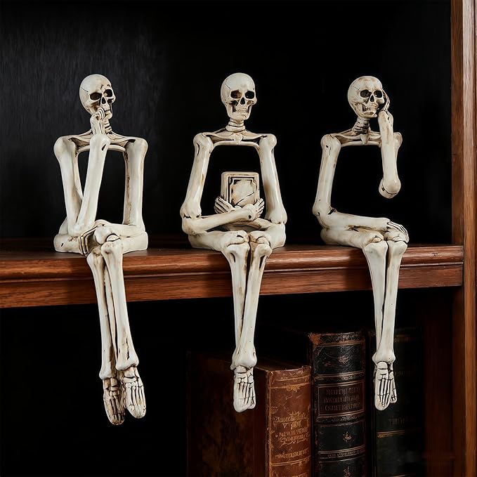 XINXUAN Halloween Decorations Skull Statue Home Decor - Modern Bookshelf & Desk Decor - 3 Piece Set (Retro - White)