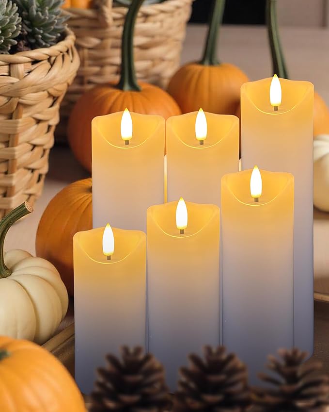 9-Pack White Flickering Flameless Candles Set with Remote Timer, 2" Diameter LED Pillar Battery Operated Candles Bulk for Home, Rustic and Farmhouse Decor (H 5" 6" 7" 8" 9")