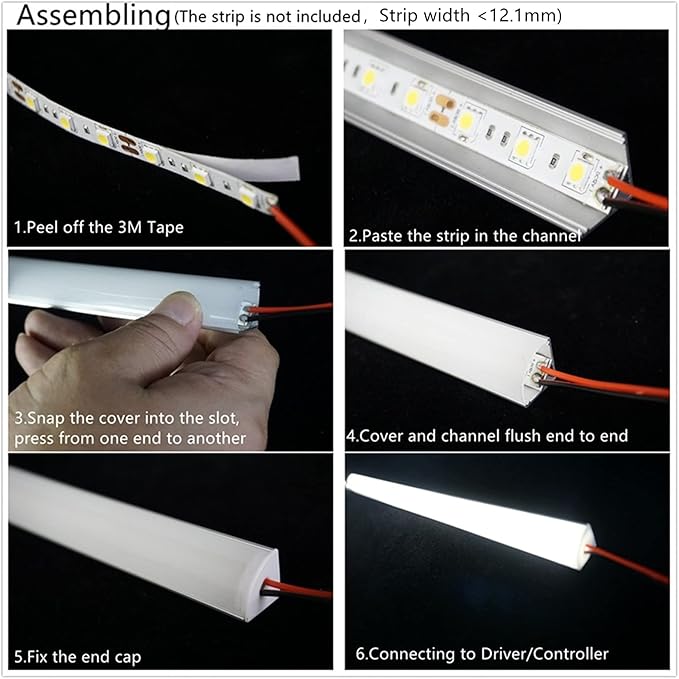 10-Pack 3.3FT 1Meter V Shape LED Strip Aluminum Channel Diffuser System, Extruded Alu Track Milky Cover with Corner Connector and Mounting Kit,Easy Cut and Installed Curved Lens Profile