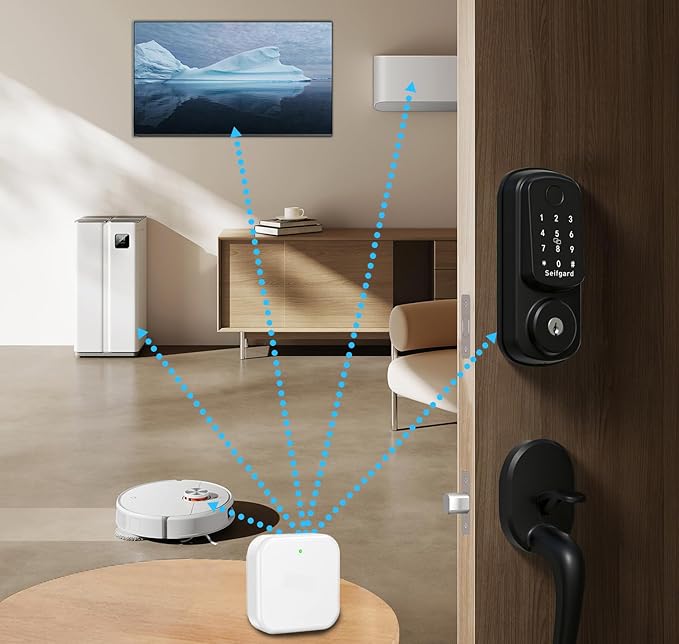 Keyless Entry Door Lock Deadbolt with Handle Set, Smart Door Lock with WiFi Gateway, Auto Lock Compatible with Alexa, Black