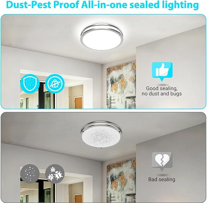 libtit 10Inch Flush Mount Ceiling Lights, 18W Dimmable LED Ceiling Light 3000K-6500K Adjustable, Brushed Nickel Light Fixture for Closet Kitchen Hallway Bathroom-2 Pack