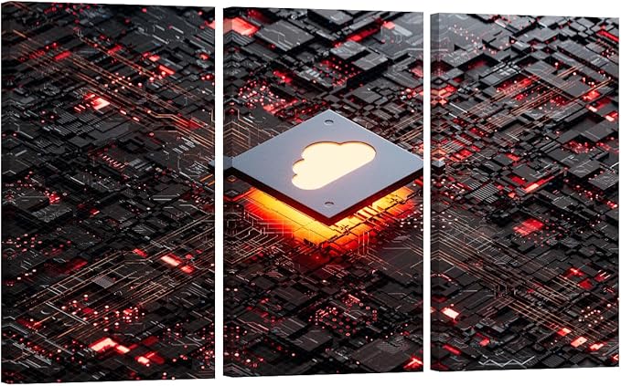 LSIUHWUWI Large Canvas Wall Art CPU Cloud Computing Picture Posters for Home Wall Decor, AI Pictures Print on Canvas Wall Art for Bedroom Office Wall Decor Framed Ready to Hang 20x40inchx3