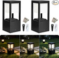 Solar Floor Lamp Outdoor Waterpoorf, Modern Die-cast Aluminum Led Lanterns for Patio Porch, Bollard Landscape Lighting for Garden Yard Walkway, Remote Control, 3CCT, Dusk to Dawn (2 Pack)