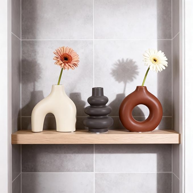 Ceramic 3 Pcs Vase Set,Modern Home Decor Table Centerpiece,Minimalist Nordic Vases, Wedding, Living Room, Bookshelf, Office, Modern Home, Entryway Boho Decor (D)