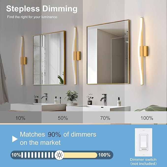 Modern Bathroom Vanity Light 32 inch, Curved, Dimmable 5CCT Led Bathroom Light Fixture Over Mirror, Gold Bar Vanity Light for Bathroom Mirror Cabinets-ETL Certificated Modern LED Vanity Makeup Lights