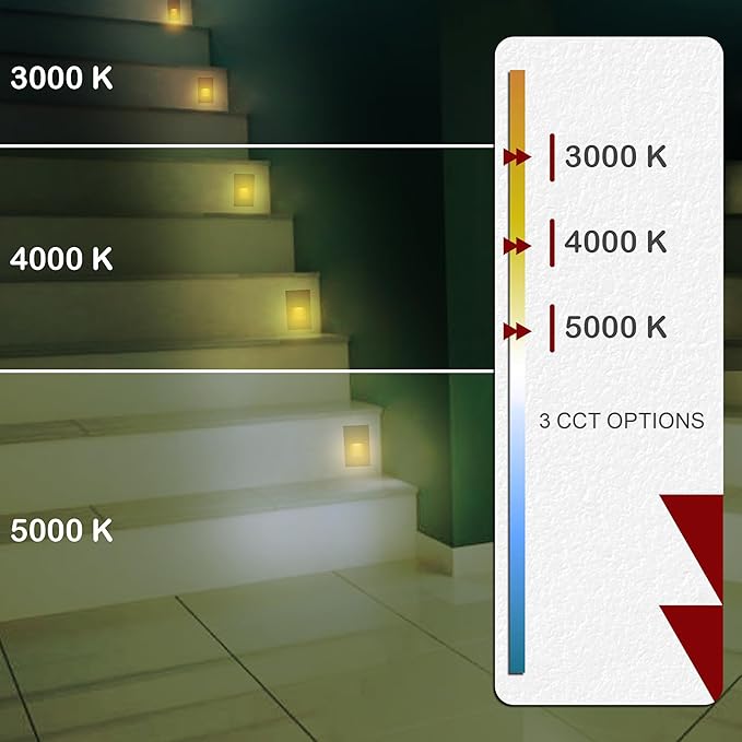 Ciata LED Stair Lights - 3 CCT Options (3000K/4000K/5000K) | 3 Watt Step Lights for Indoor and Outdoor Stairs | Ideal for Home Theater and Outdoor Stairway Lighting | Black Finish, Vertical - 3 Pack