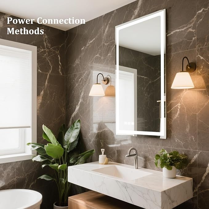 24"X32" LED Bathroom Mirror with Lights, Mirror for Bathroom Wall with Frontlit and Backlit, IP54 Enhanced Anti-Fog, Bathroom Vanity Mirror 3 Colors Dimmable CRI>90 Double Lights, HD Tempered Glass
