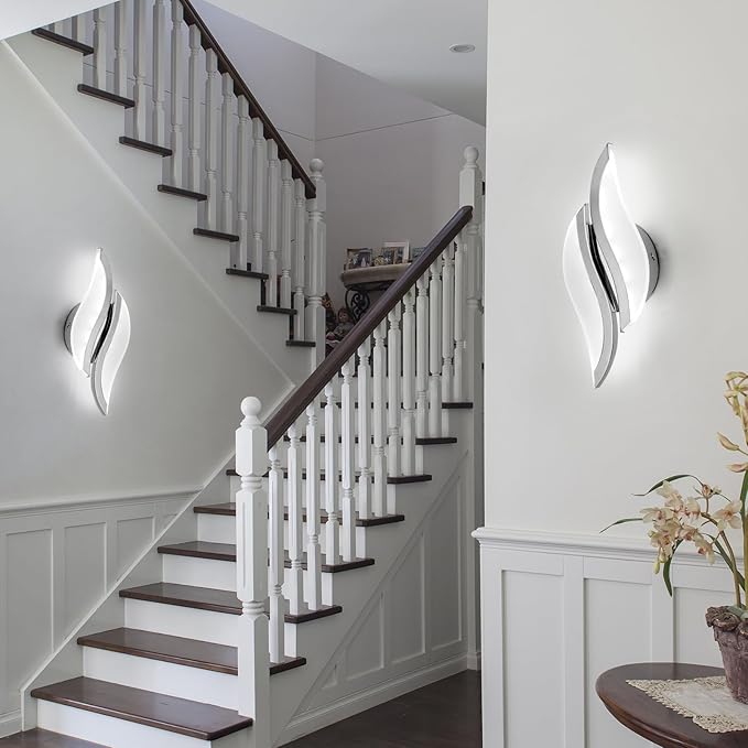 CANEOE Modern LED Wall Sconce 6000K Chrome Indoor Wall Light Fixtures Acrylic Wall Sconce Lighting for Living Room Bedroom Bedside Bathroom Hallway Stairway Wall Lamp (Chrome, 2 Packs, 6000K)