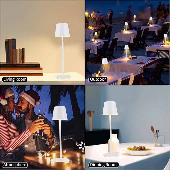 BGFHome 2Pack Cordless Table Lamp LED Desk Lamp,5000mAh Rechargeable Touch Night Light Wireless Minimalist Design for Couple Dinner/Restaurant/Bedroom/Bars/Outdoor Party/Camping/Coffee Shop（White