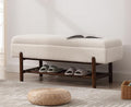 Modern Entryway Storage Bench, Upholstered Shoe Ottoman Bench, Flip-Top End of Bed Bench with Wood Shelf for Living Room/Bedroom/Hallway/Under Window,45Inches, Cream Faux Fur
