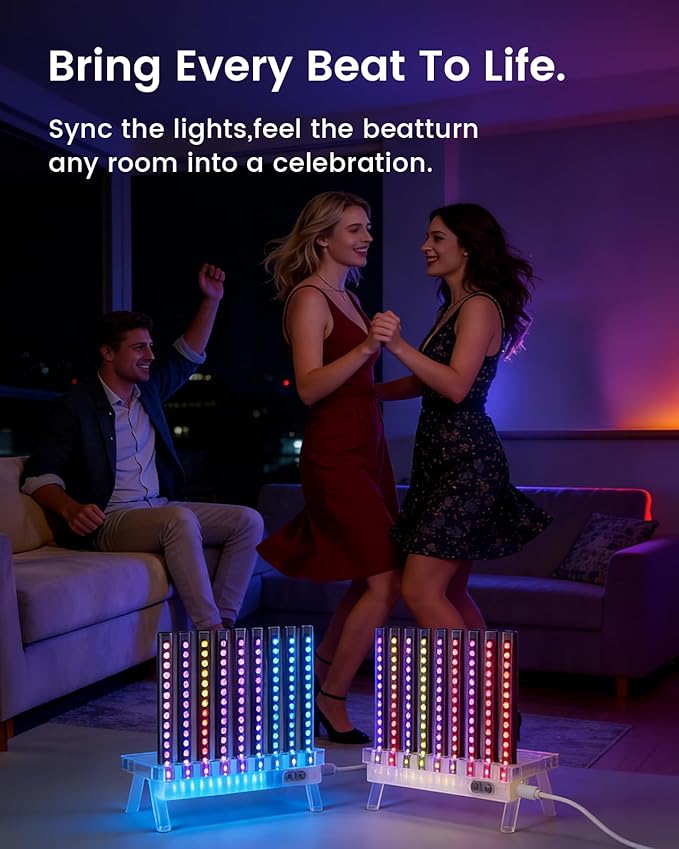 Sound Reactive Ambient Light, Smart App-Controlled Music Rhythm Lamp with Custom Modes, Designed for Portable Speaker Setup for Bedroom, Dorm, Living Room (Orange)