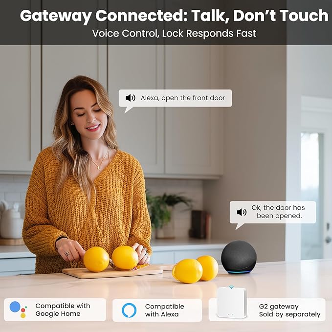 Smart Lock with Handles, Fingerprint Door Lock App Control, Keyless Entry Door Lock Set, Electronic Keypad Deadbolt, Auto & One Touch Lock, Easy Installation, IP54, Digital Smart Code